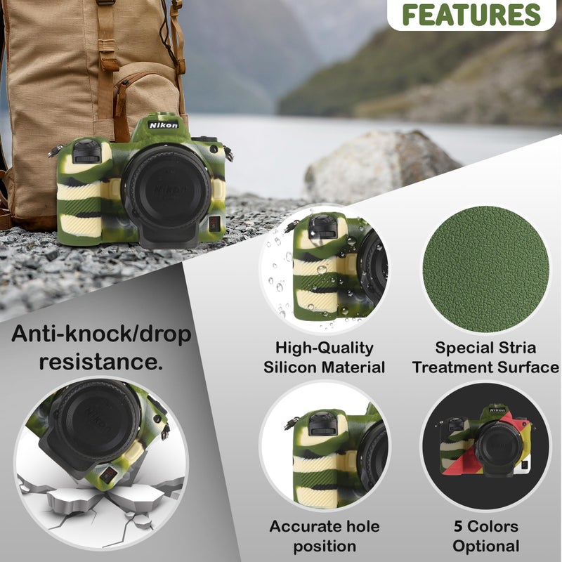 STSEETOP Camera Case for Nikon Z6 Z6II Z7 Z7II - Protective Silicone DSLR Skin Cover, Detachable Cage, Shockproof, Dustproof (Army Green) - Image 3